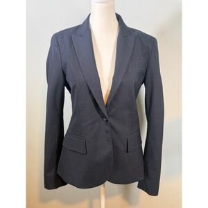 Theory 96% Wool Stretch Blazer Size 2 Navy Single Button Made in USA Tailored